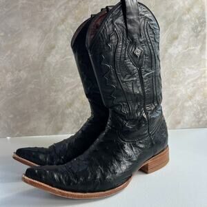 Red Diamond Western Boots Men's 10 E Black Exotic Ostrich Leather Made In Mexico